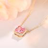 Huitan Square-shaped Pink Cubic Zirconia Pendent Necklace for Women Engagement Wedding Party Luxury Trendy New Necklace Jewelry