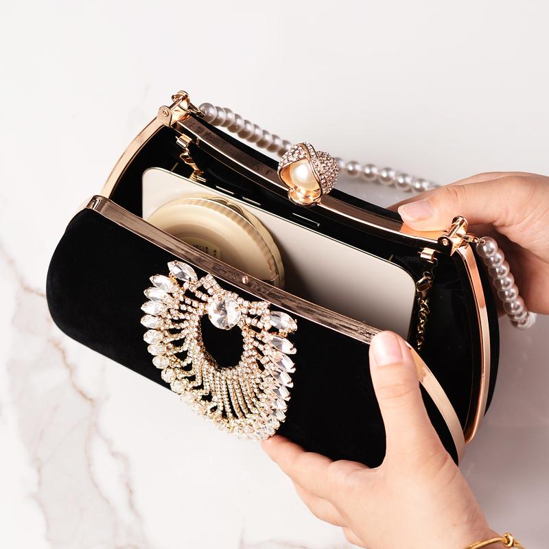 Crystals Bag Diamond Pearl Crossbody Wallets for Women Vintage Elegant Party Handbags Clutch Purses Velvet Luxury Designer Bag