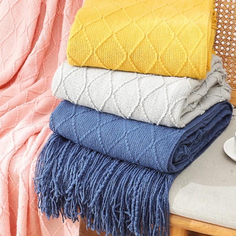 Farmhouse Vintage Gift Blankets Big Knitted Throw Blankets with Tassels Nordic Sofa Cover Cozy Textured Chunky Blanket Christmas
