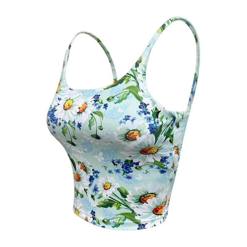 Floral Yoga Clothes Sling Women's Summer Shockproof Push-up One-Piece with Chest Pad Beauty Back Exercise Professional Yoga Vest