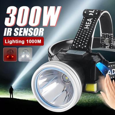 300 W LED Ultra-starke Stirnlampe Smart Sensor Stirnlampe Wiederaufladbare Lampe 6 Modi Superhelle Stirnlampe Eingebautes Batterielicht