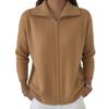 2026 Autumn/Winter Solid Color Zipper Lapel Knit Cardigan - Women's Loose Long Sleeve Sweater Coat