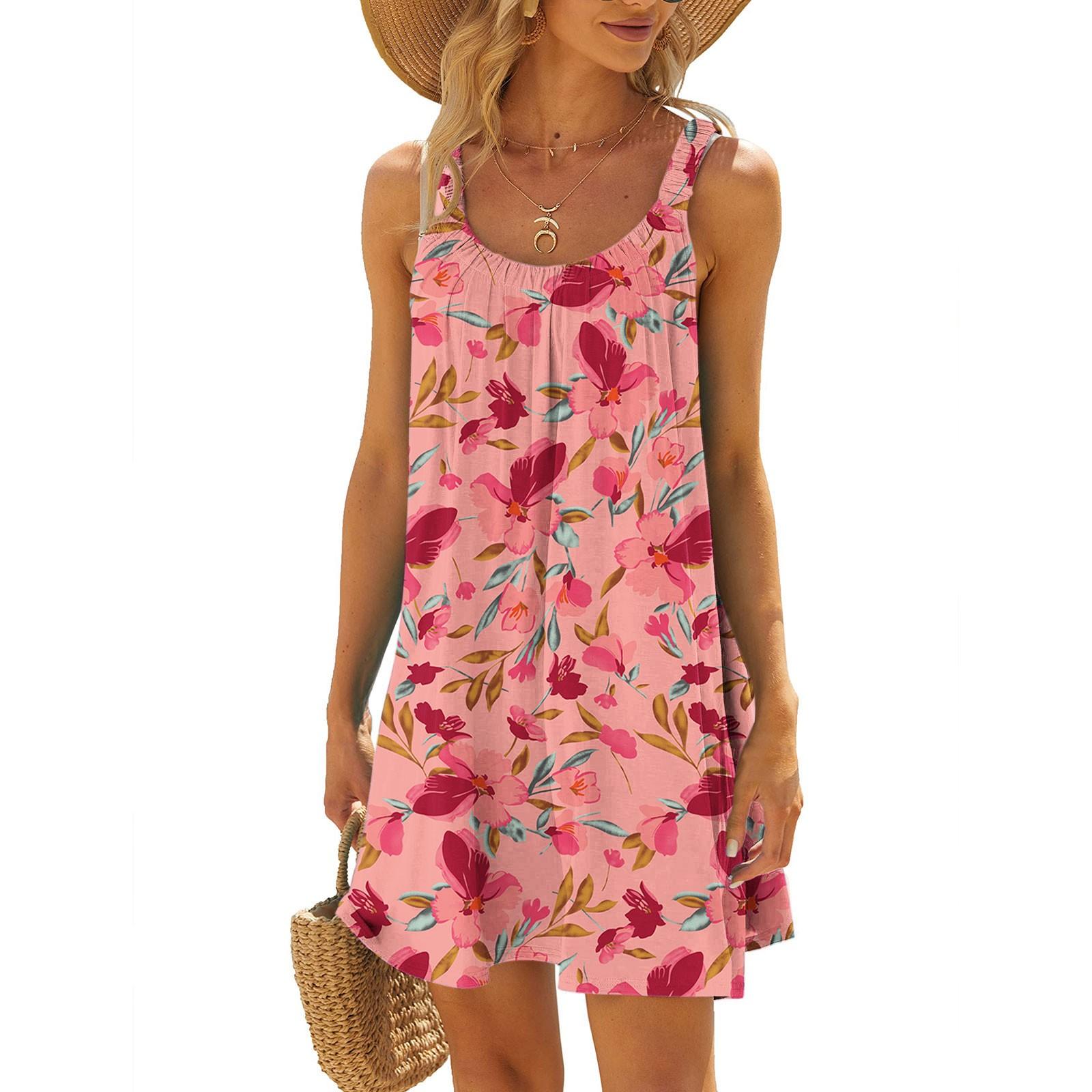 

Women s Summer Sexy Suspender Dress Sleeveless Printed Dress Sling Dress M червоний
