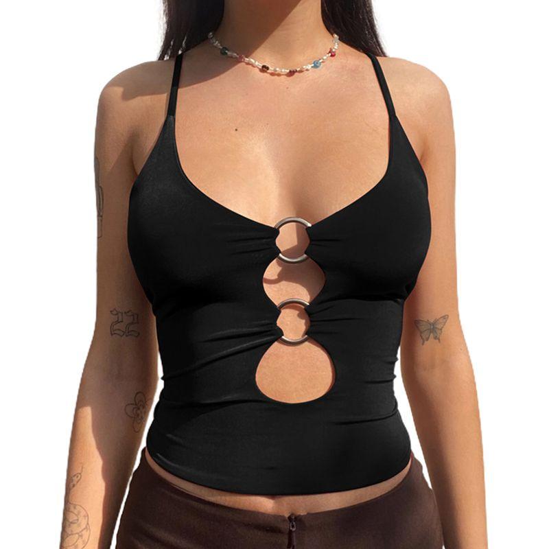 Solid Color Hollow Exposed Navel Slim Sling Pure Color Cutout Sling