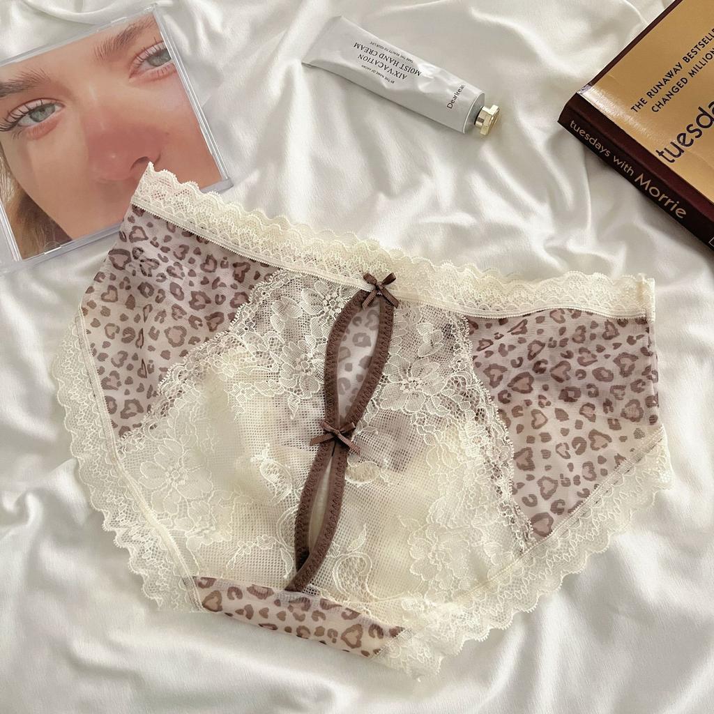 Damen Sommer Neu Sexy Spitze Leopardenmuster Hohl Atmungsaktiv Baumwollzwickel Dreiecksslip