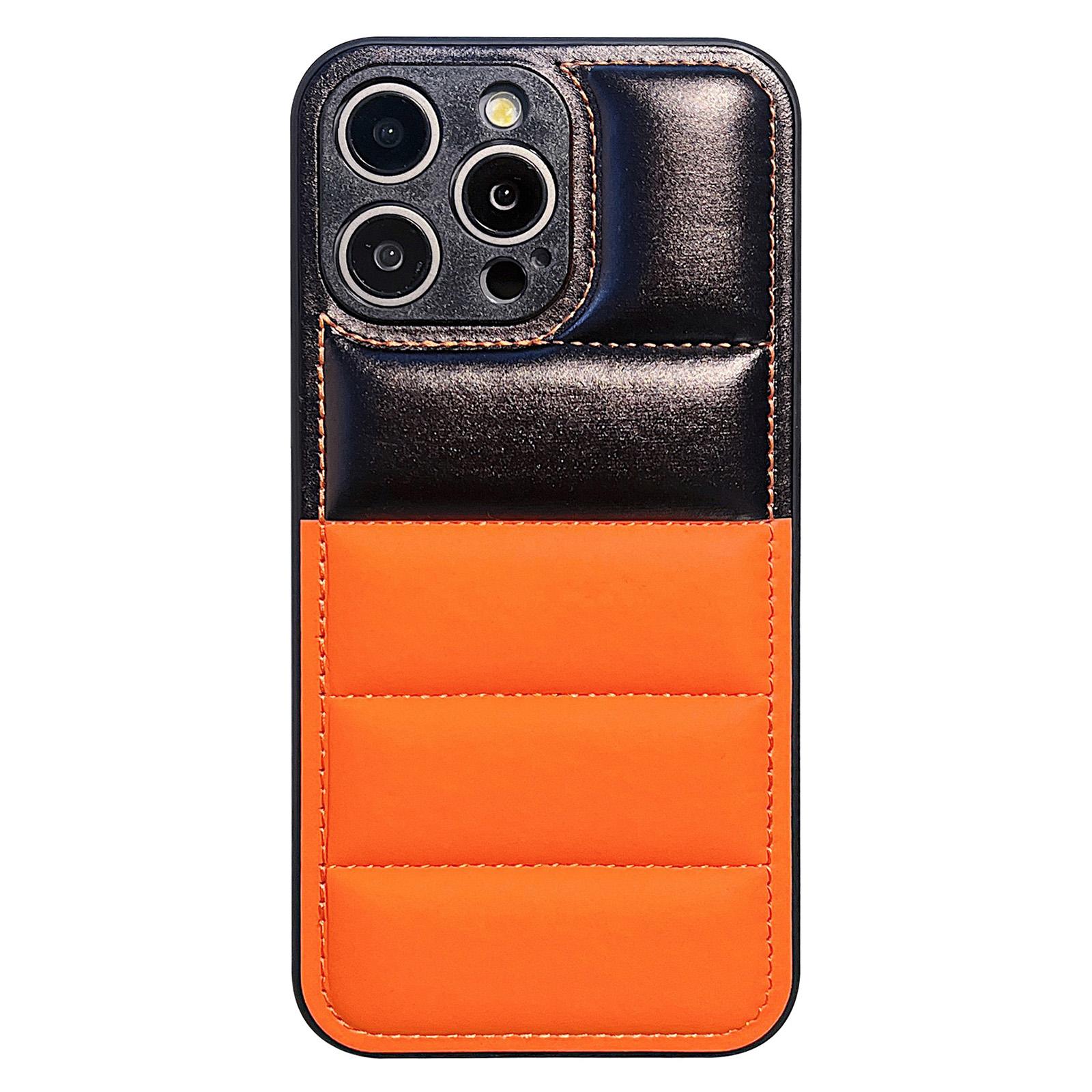 

For iPhone 16 Pro Case Anti-Scratch Down Jacket PU Leather+TPU Phone Cover Orange