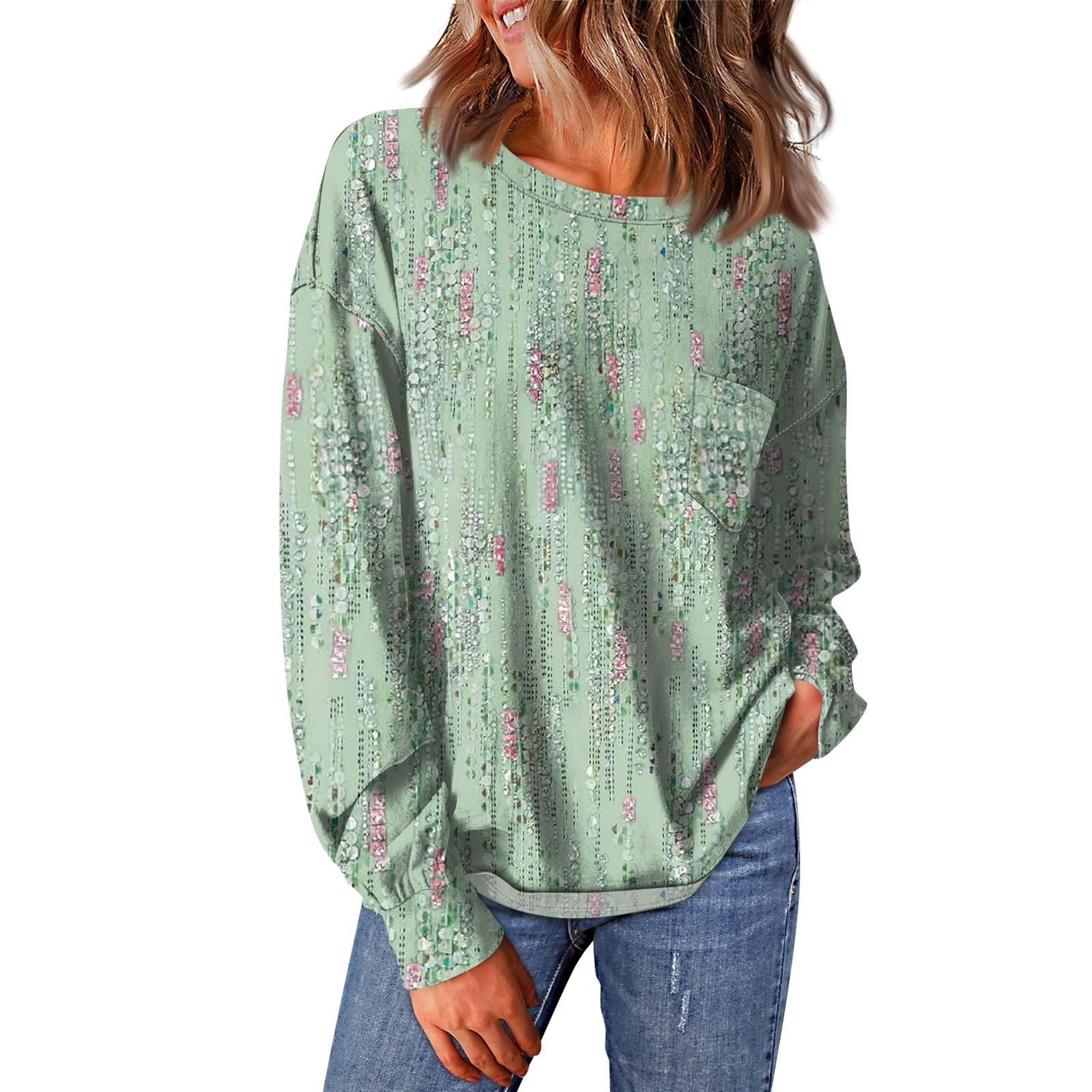 

Женский повседневный свободный топ с круглым вырезом и карманами с винтажным цветочным принтом и длинными рукавами L