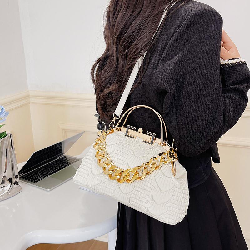 Women's Pleated PU Leather Shoulder Bags  Thick Chain  Messenger Bags  Luxurious Ladies Bags  Night Clutch  Gold  Pink  Green