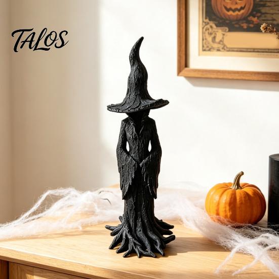 Spooky Halloween Table Centerpiece Witch Statue, Resin Gothic Tree Figurine, Vintage Handmade Figurine for Desk Dark Fantasy Ornament Tabletop,