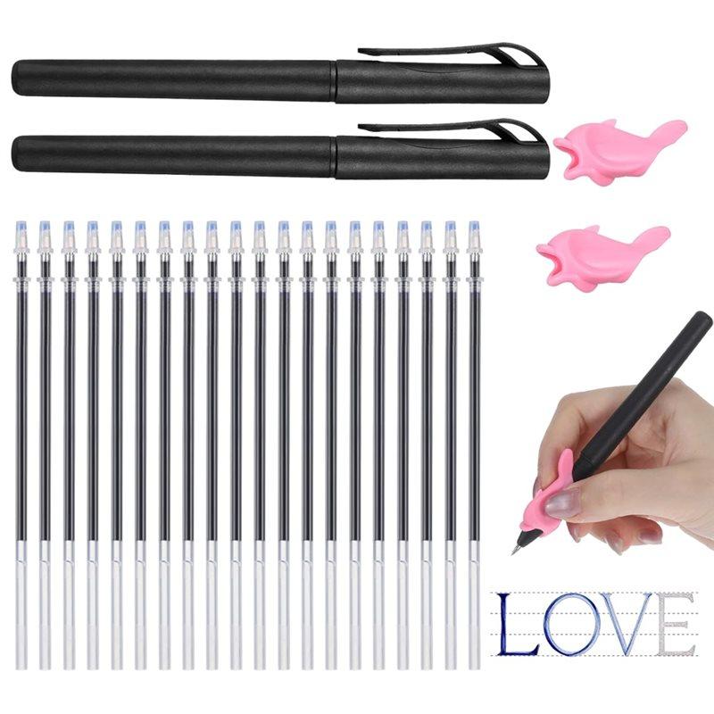 

Reusable For Handwriting Book With 24Pc Ink Pen Refills For Grooved For Handwriting Workbooks Magical Pens Writing Training