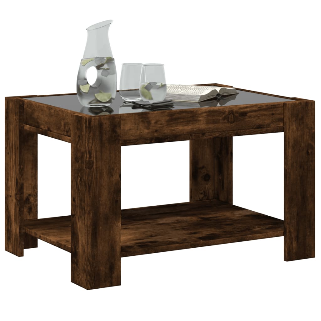 LED Coffee Table Smoked Oak 73 x 53 x 45 cm Particleboard