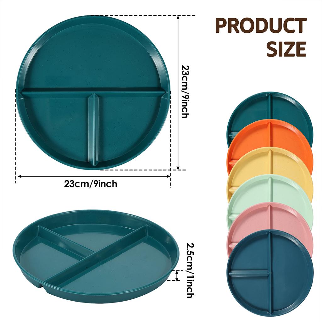 6/5Pcs Plastic Divided Plate Reusable Food Dinner Plate Stackable Canteen Lunch Tray for Kids and Adults Controlled Diet Plate