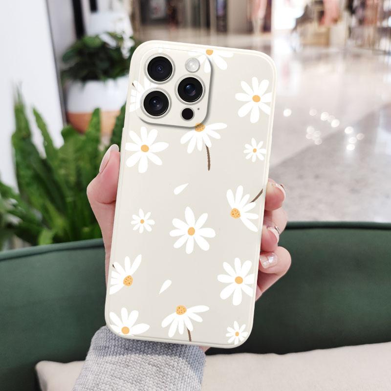 Soft Daisy Liquid Silicone Fall Prevention Case Comfortable Cover For iPhone 16 16e 15 Pro Max Samsung Galaxy S25 Plus XiaoMi Redmi Note 14 Pro Plus