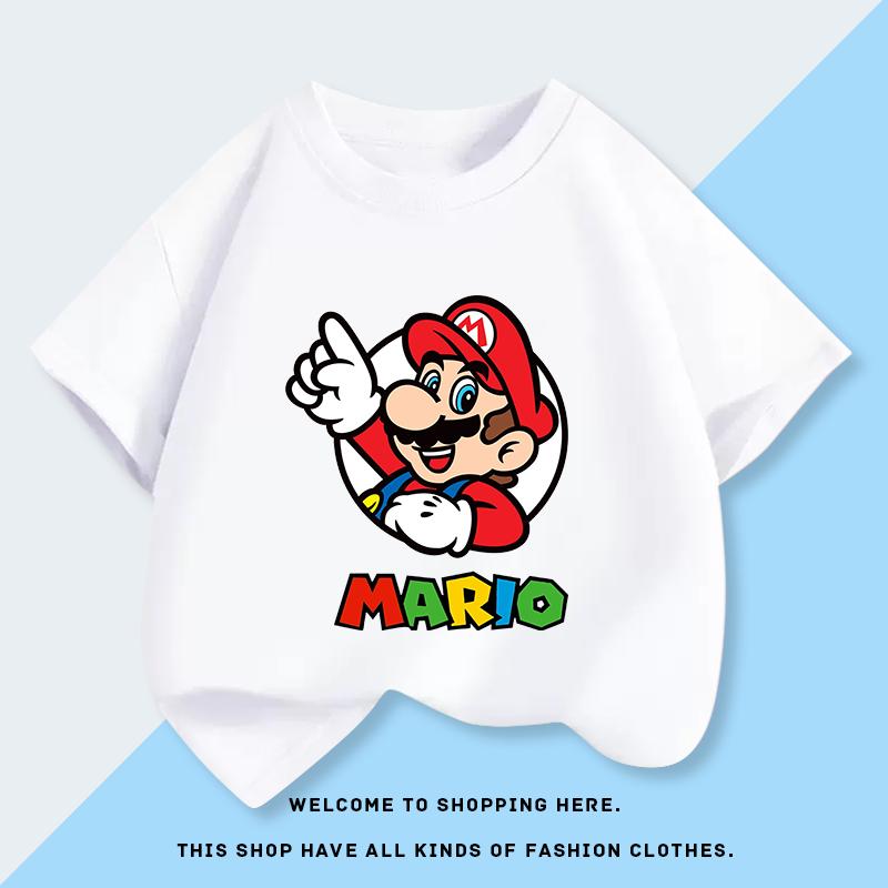 Super Mario Mario Male Child ShortSleeved Tshirt Cartoon Style Stylish Shirt for Children HalfSleeved Tshirt 100