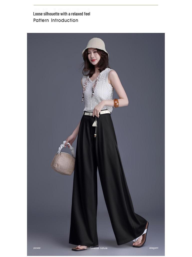Brand Women's High-Waisted Wide-Leg Trousers - 2026 Spring/Summer Collection: No-Iron, Fashionable, Loose-Fit Casual Pants