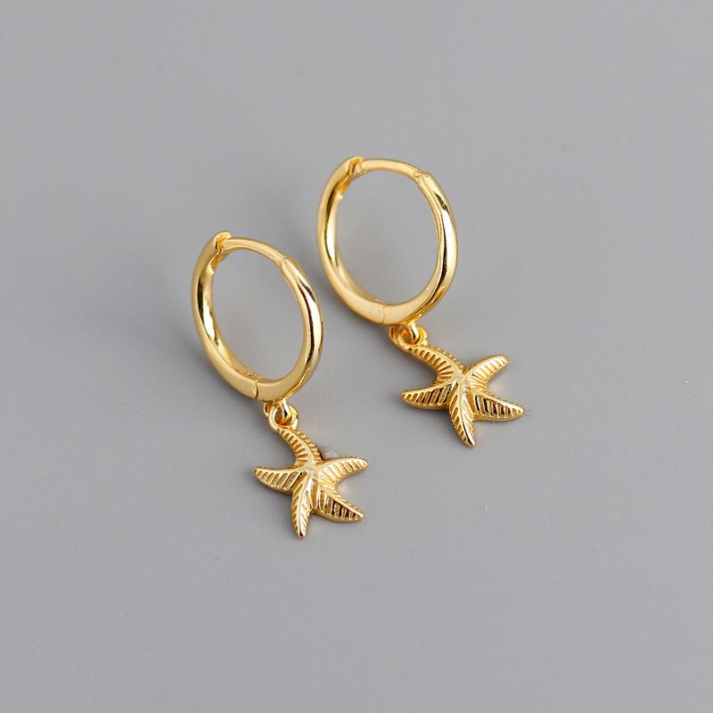 Korean Jewelley Women Sterling Silver Tone Starfish Bead Stud Earrings Gathering Gathering Nuptial Wedding Occasion Pendientes Eh714Trendy Stud