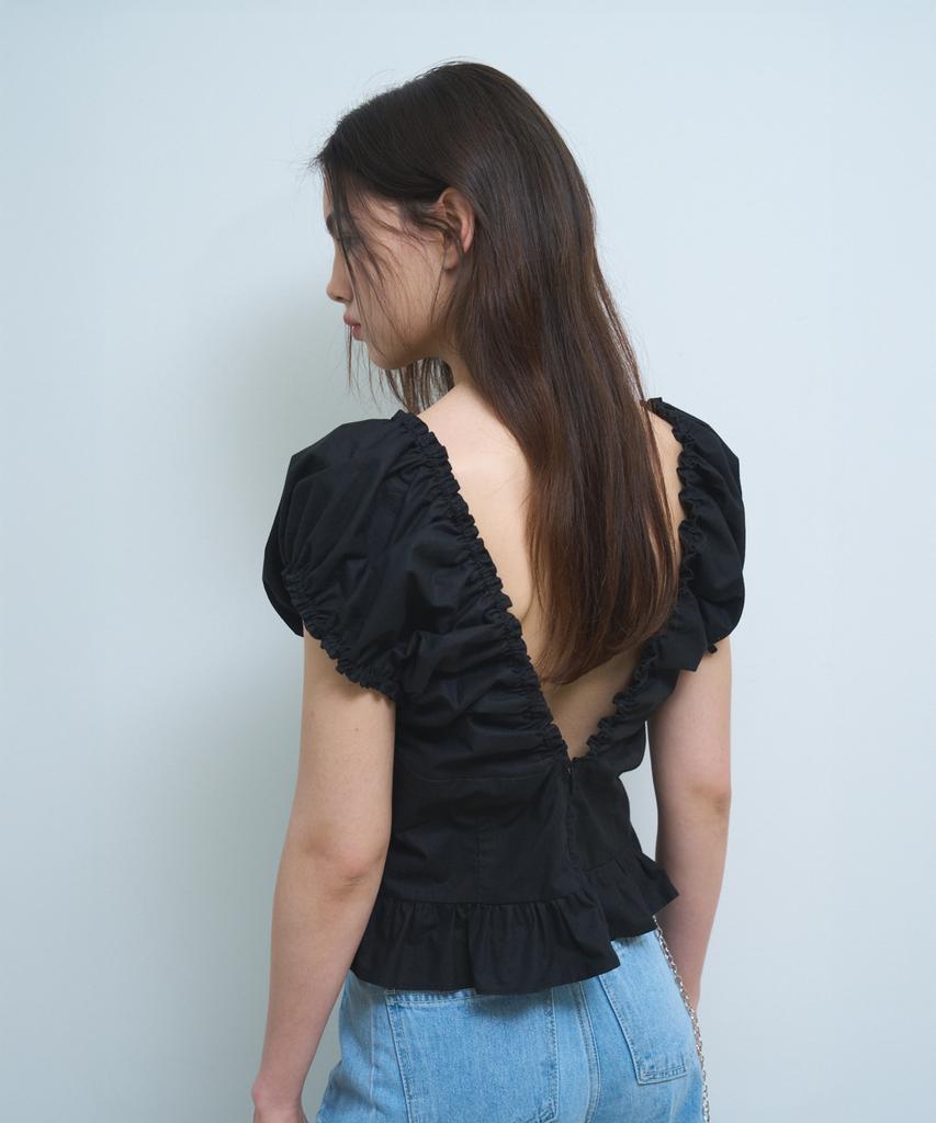 Poeteuseoul Double V Shirring Blouse_Black