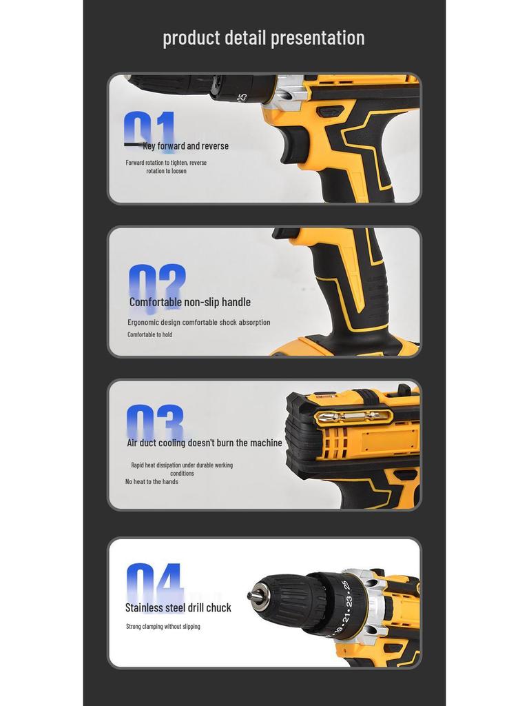 Electric Household Multi-Functional Lithium Battery Drill Set: Charging Handheld Screwdriver, Impact Drill, Pistol Grip Drill, and Impact Wrench.