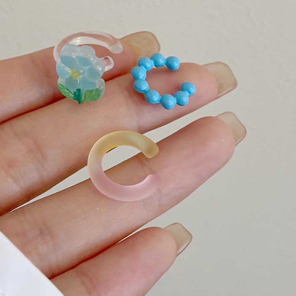 Ear Cuff Earrings Holeless Fashionable Girlish Adjustable Clip On Ear Jewelry for Girls 3 Pcs Blue