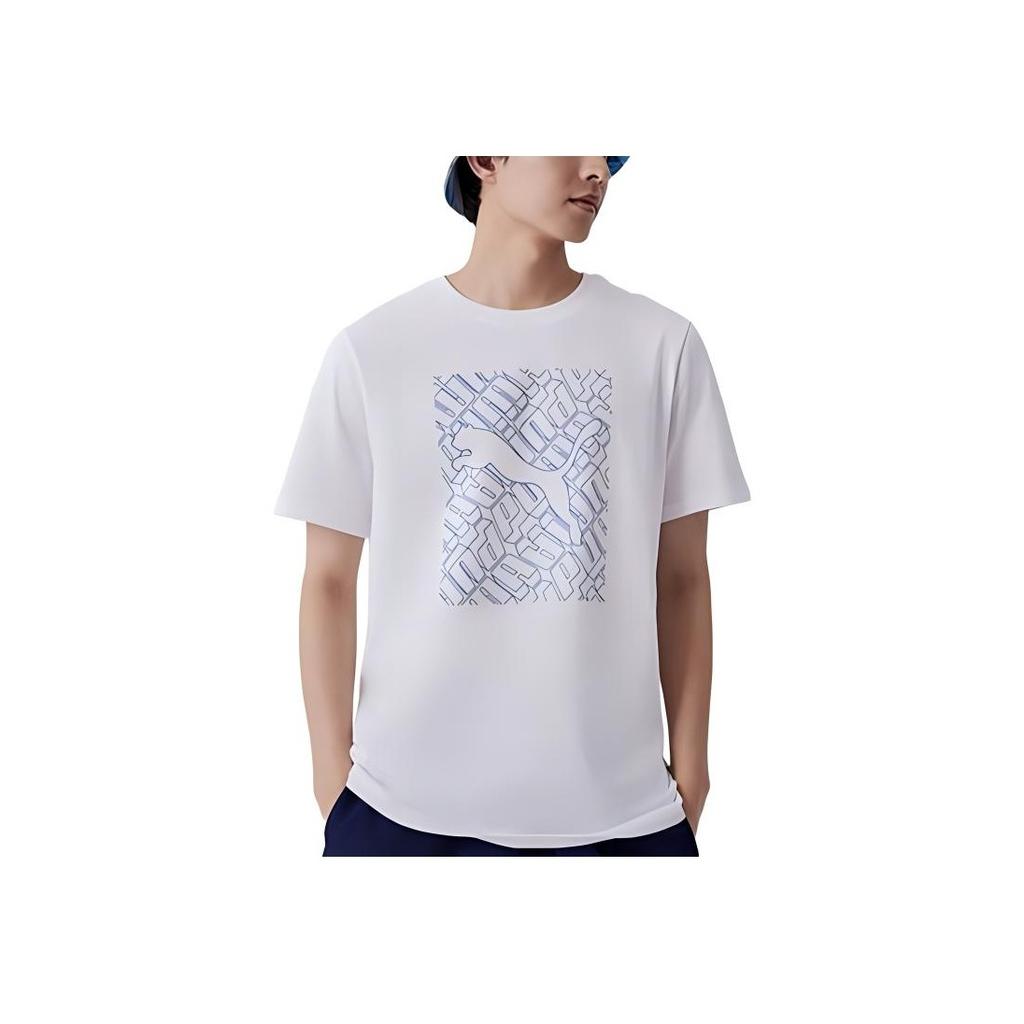 Puma Letter Logo Print Pullover Round Neck Short Sleeve T-Shirt Unisex T-Shirt White 683446-02