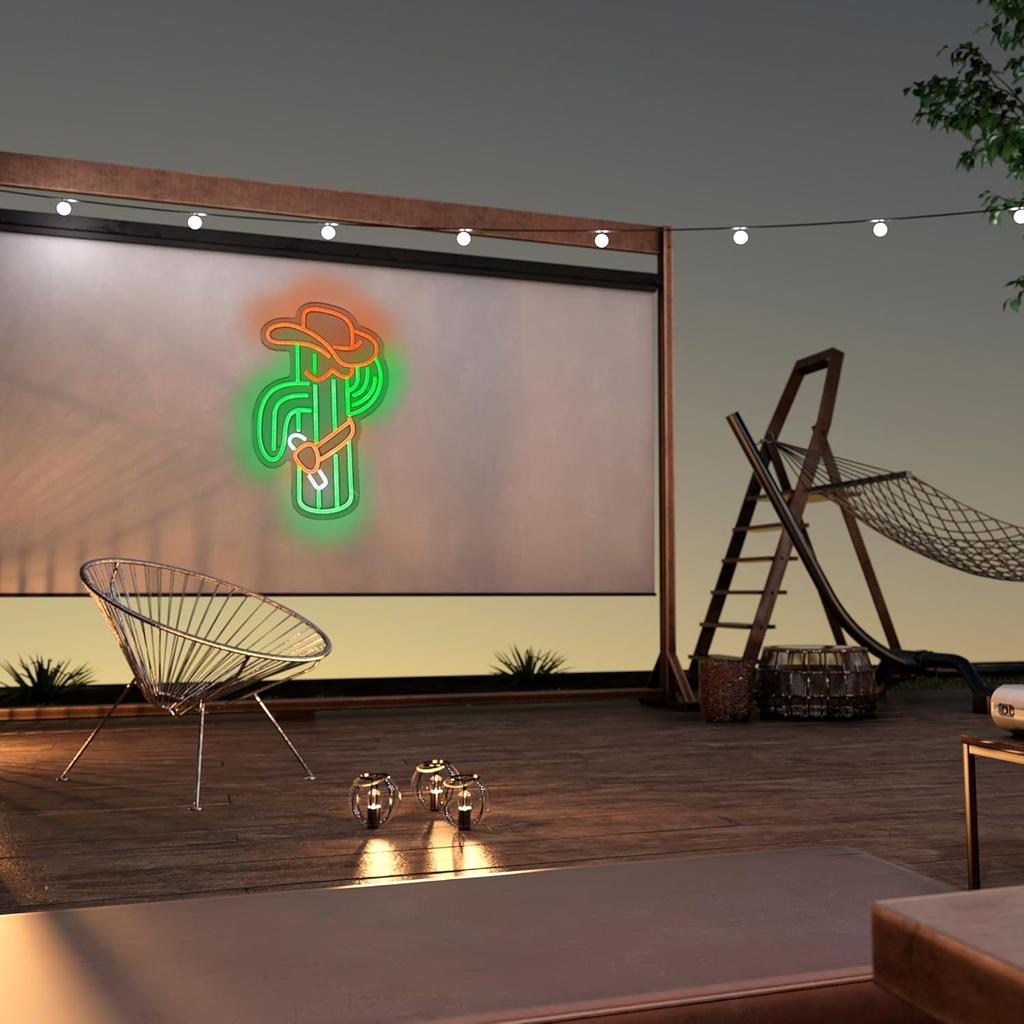 Cactus Neon Sign Cowboy Hat Neon Light for Wall Decor Cowboy Led Neon Sign Colorful Led Neon Light Plant Neon Signs for Bedroom Bar Game Room Man