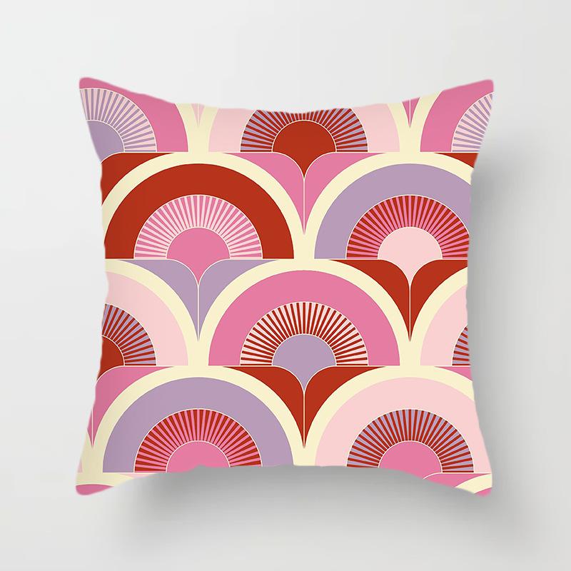 Nordic Pink Geometric Cushion Cover Home Decor Sofa Pillowcase Floral Print Soft Peach Skin Pillowcase