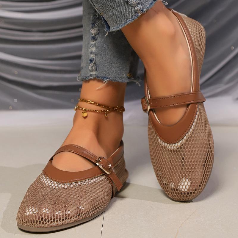 Fashion Autumn New Flat Single Shoes Women Fashion Round Head Shallow Mouth Mesh Hollow Breathable Soft Bottom Low-top Shoes