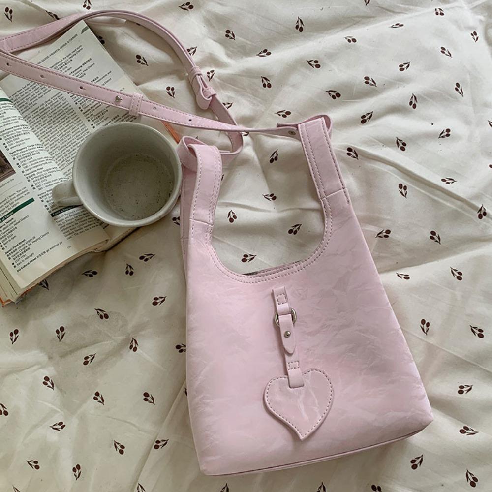 Elegant Love Handbag PU Leather Shoulder Bag Trendy Women Bucket Bag  Girls