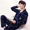 100% Pure Cotton Pajamas Men's Long-sleeved Spring and Autumn Korean Version Plaid Casual Large-size Winter Men's Loungewear Suit