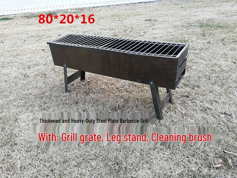 Heavy-Duty Old-Fashioned Charcoal Grill with Thickened Steel Plate for Outdoor Use