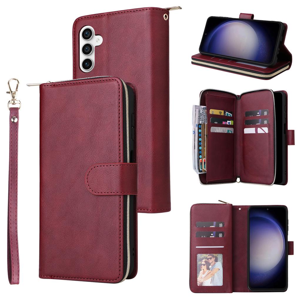 For Samsung Galaxy S25 FE Case Zipper Pocket PU Leather Phone Cover with Hand Strap