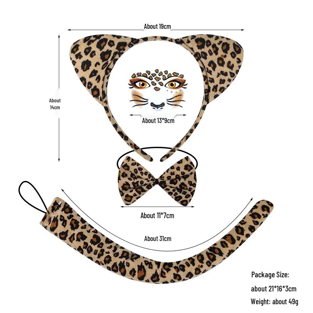 Set Maschera di Halloween per Bambini con Fascia Testa Testa di Leopardo e Orecchie da Gatto con Adesivi per il Viso