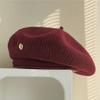 100% Wool Solid Color Vintage Beret Women Metal Button Decor Autumn Winter Face Slimming Painter Hat Casual Fashion Beret Cap