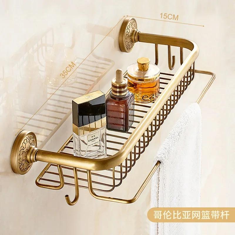 Antique bathroom towel storage rack multifunctional all copper bathroom cosmetics rack wall mounted storage rack bathroom shelf