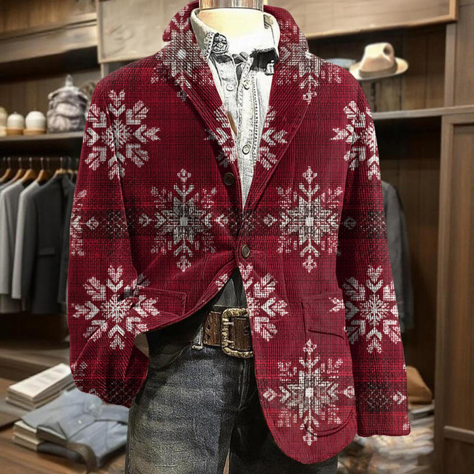 

Мужская куртка в стиле business casual из вельвета с рождественским принтом L