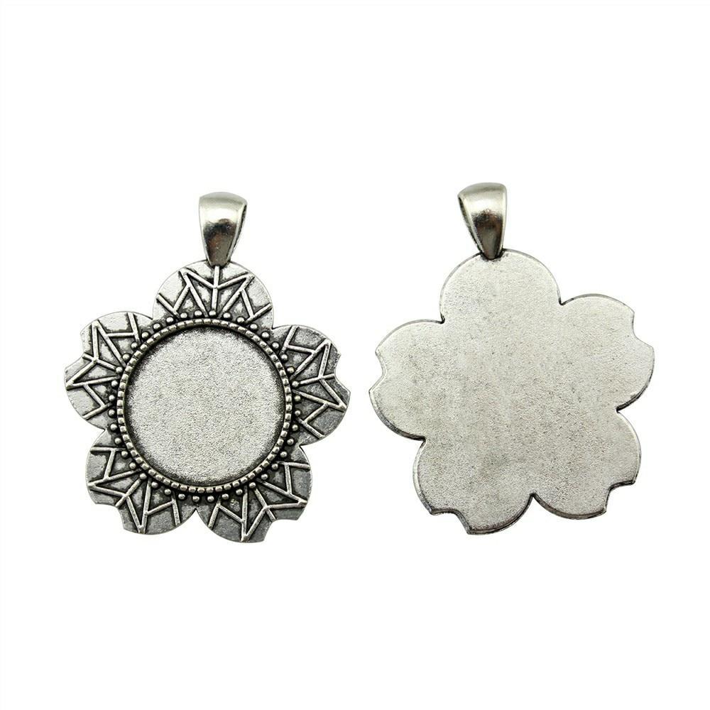 

4 шт. круглый цветок стиль камея кабошон кулон базовая установка ювелирные компоненты аксессуары античное серебро цвет цинковый сплав 20 мм