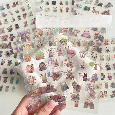 Autocollant mignon de scrapbooking à paillettes laser de dessin animé, décoration de bricolage, autocollant de journal intime d'animal d'anime doux, autocollant de papeterie Kawaii