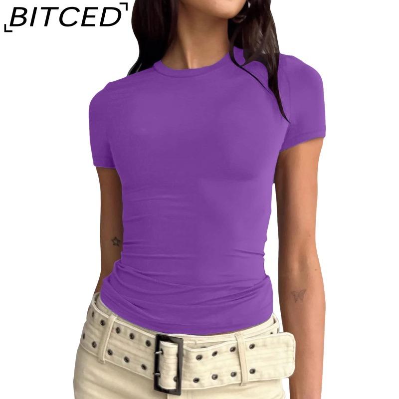 BITCED Damska koszulka z długim rękawem na lato: Stylowe topy z dekoltem O, dopasowane, do noszenia jako warstwa zewnętrzna