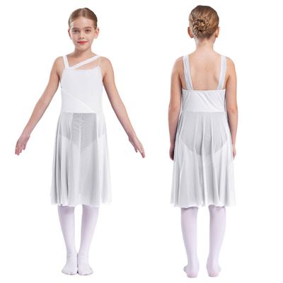 Kids Color Block Dance Dress with Mesh Shoulder Straps Modern Lyrical Leotard Costume