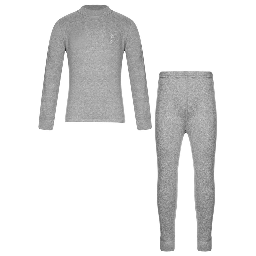 Set di biancheria intima termica per bambini Due pezzi Colore Unico Strato di Base Maglietta a Maniche Lunghe Leggings con Vita Elastica