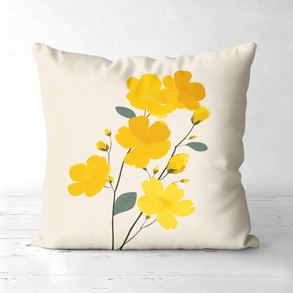 Yellow and White Flower Patterned Cushion Covers Polyester pillowcase, sofa decorative cushion cov Headboard Pillow