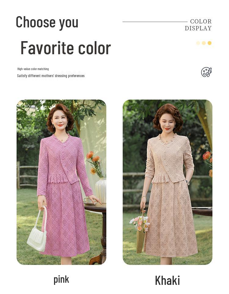 2026 New Style Lace Long-Sleeved Dress for Middle-Aged Women