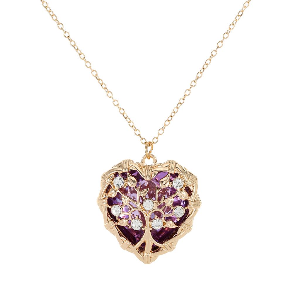 Luxury Hollow Out Heart Rhinestone Locket Pendant Necklace Green Red Pink Purple Blue Roseo Color Crystal Inside For Women