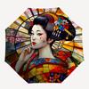 Geisha Themed Automatic Opening and Closing Umbrella, Brightly Colored 8-rib Portable Umbrella, Suitable for Men and Women, A Perfect Gift f