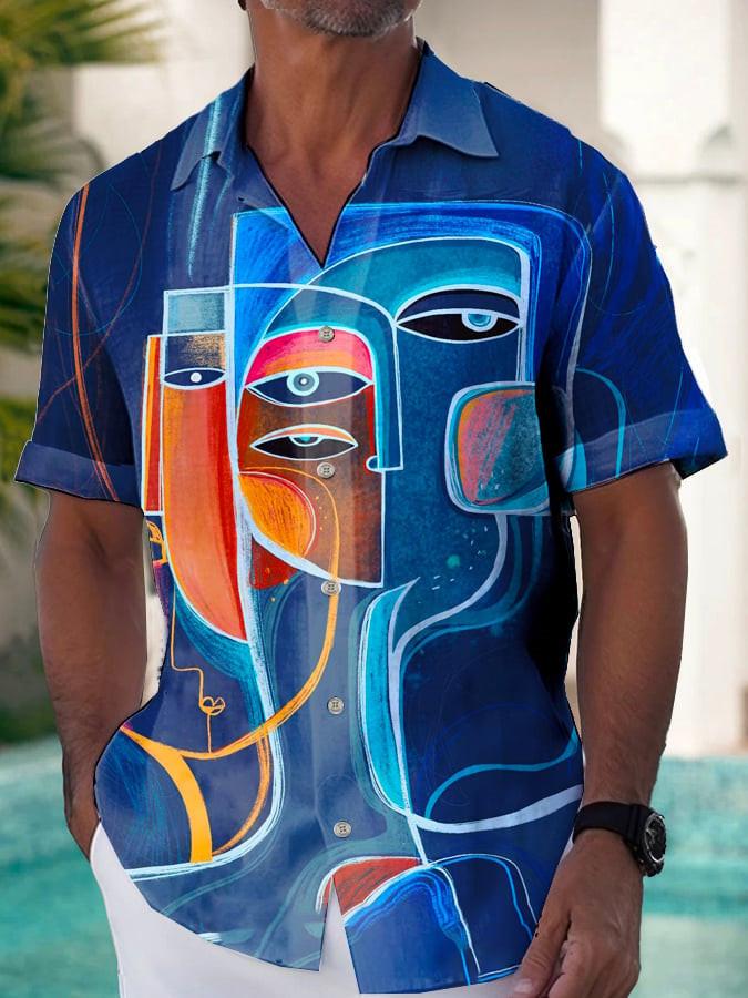 Línea Casual Primavera y Verano Facebook Camisa Hawaiana Estampada 1D Hombres Fabricante Comercial Viento Ligero Maduro Lino