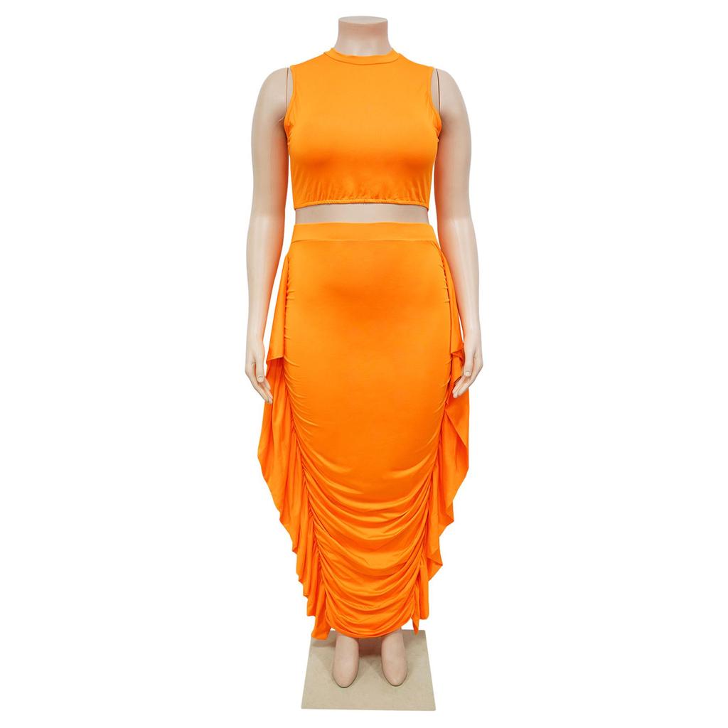 Damski Zestaw Spódnicy Plus Size Bez Rękawów Bodycon z Frędzlami Dwuczęściowy