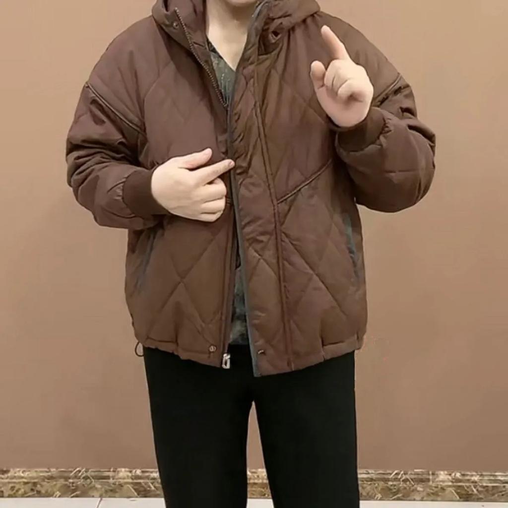 Winter Baumwolljacke, Herbst- und Winter-Warmjacke, Lässige Mode, Lockere Kapuzen-Reißverschluss-Baumwolljacke, Lockere Jacke
