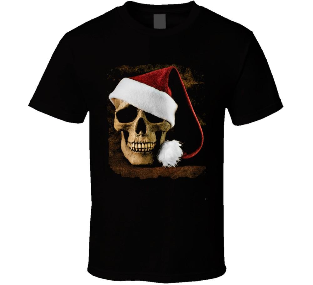 Christmas Skull in Santa Hat Horror Funny T Shirt S разноцветный