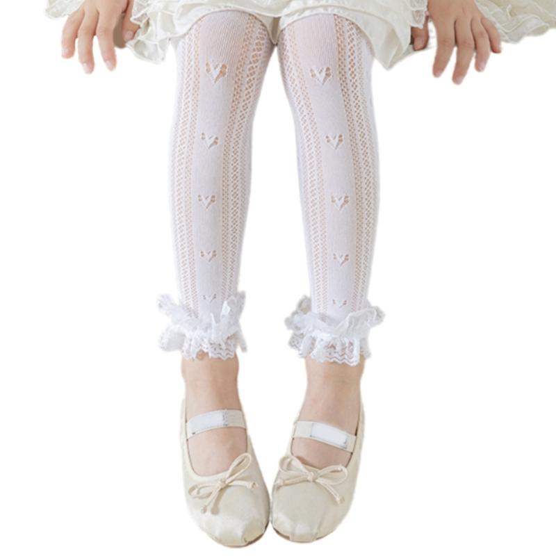 

Breathable Elastic Tights For Girls Sweet Style Heart Design Lightweight Nylon Leggings Spring Summer 0-13 Years S белый