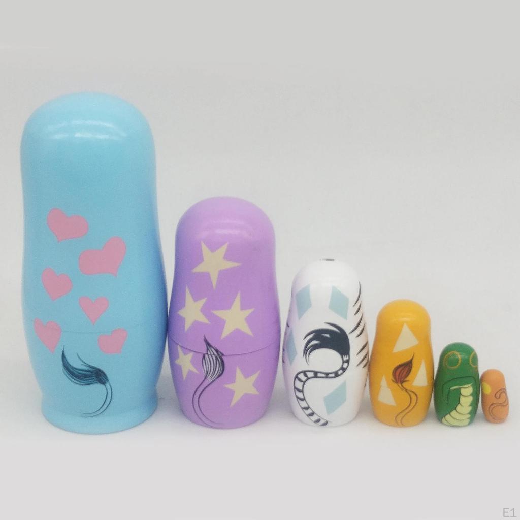 6Pcs Russian Nesting DollsMatryoshka Doll for Kids , Wooden Cute Cartoon Animal Pattern